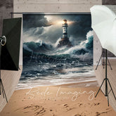 Lofaris Natural Ocean Waves Stormy Lighthouse Sweep Backdrop